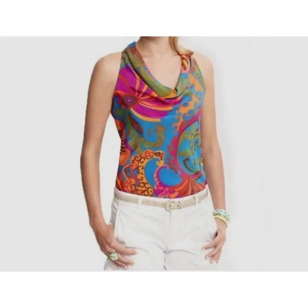 Banana Republic Trina Turk Collection 100% silk, cowl neck top, size 4 - Picture 5 of 11